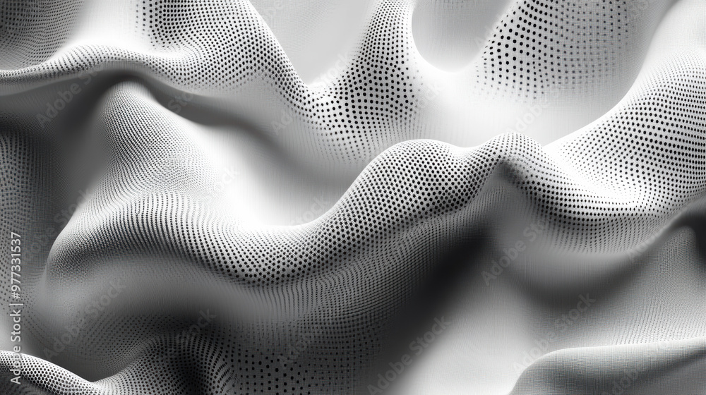 Abstract black and white wavy fabric texture with small dotted pattern, creating a dynamic and flowing visual effect. Abstract black and white wavy fabric texture with small dotted pattern, creating a dynamic and flowing visual effect.