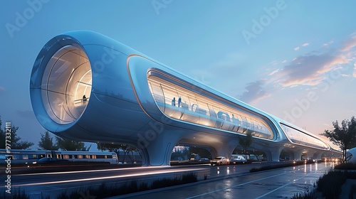Wallpaper Mural Hyperloop station, futuristic transportation hub: A sleek, futuristic Hyperloop station serves as a high-speed transportation hub, its design embodying the cutting-edge technology within.  Torontodigital.ca