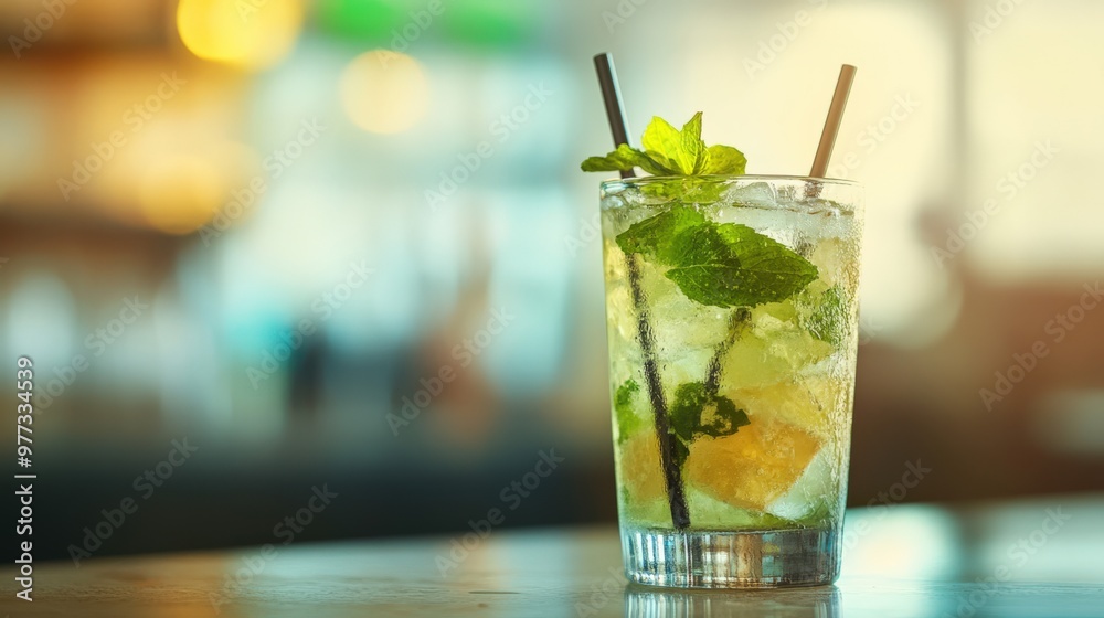 Chilled Mojito Drink with Mint Garnish Chilled Mojito Drink with Mint Garnish