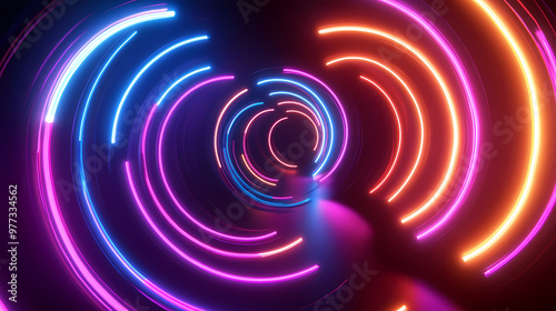 Futuristic neon-colored retro-style glowing circles motion graphic. loop animation video of neon glowing stylish circle shape bg. neon lights. circle lights illustration. Neon Lights. Illustration photo