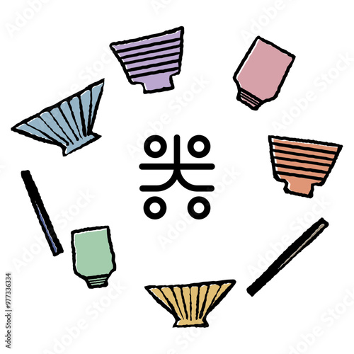 器の文字と食器のイラスト