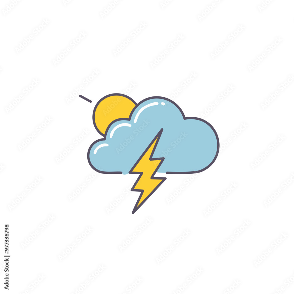 Partly cloudy with thunderstorm but some sun vector art illustration icon design. Icon concept design. Partly cloudy with thunderstorm but some sun vector art illustration icon design. Icon concept design.