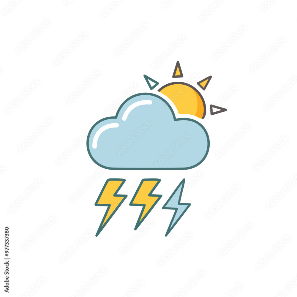Partly cloudy with thunderstorm but some sun vector art illustration icon design. Icon concept design. Partly cloudy with thunderstorm but some sun vector art illustration icon design. Icon concept design.