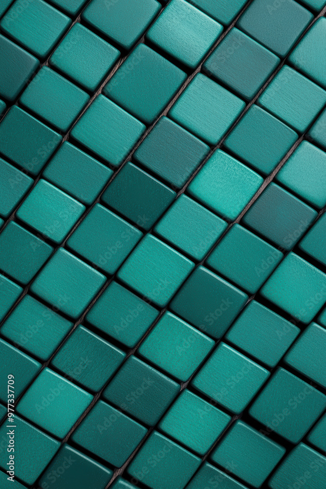 Abstract close-up of teal square tiles arranged in a diagonal pattern, offering geometric texture and symmetry, suitable for modern design backgrounds. Abstract close-up of teal square tiles arranged in a diagonal pattern, offering geometric texture and symmetry, suitable for modern design backgrounds.