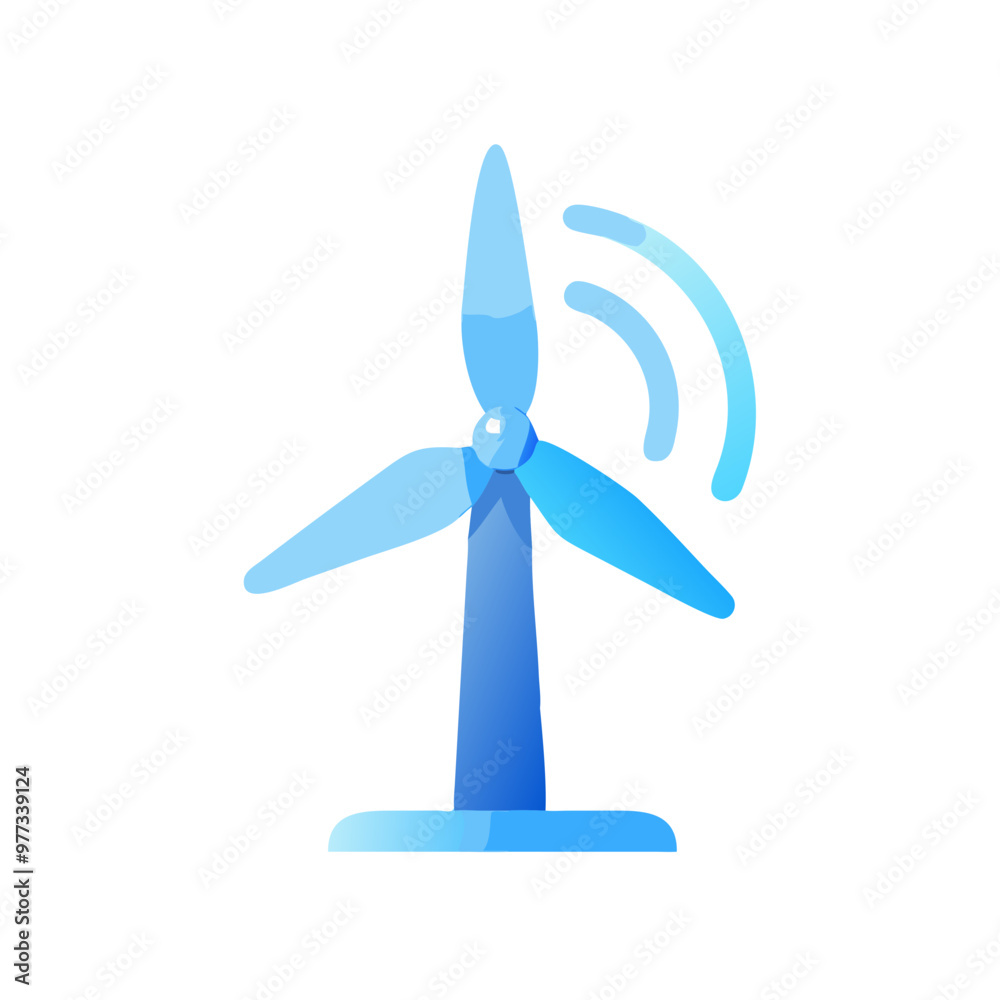 Blue wind turbine icon design on white background with copy space Blue wind turbine icon design on white background with copy space