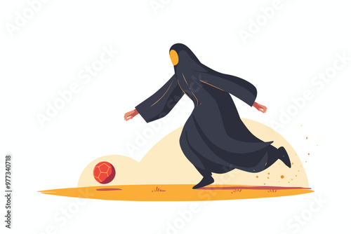 arabic woman playing socer isolated