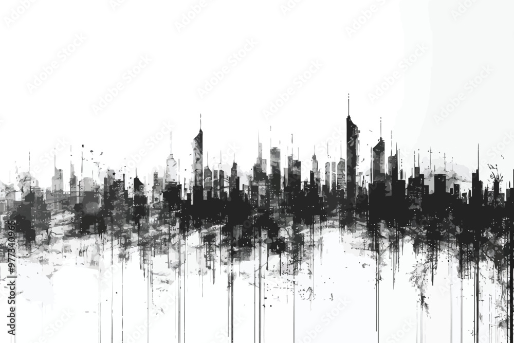 Chaotic Hand-Drawn Scribbles Forming a Cityscape Silh isolated Chaotic Hand-Drawn Scribbles Forming a Cityscape Silh isolated
