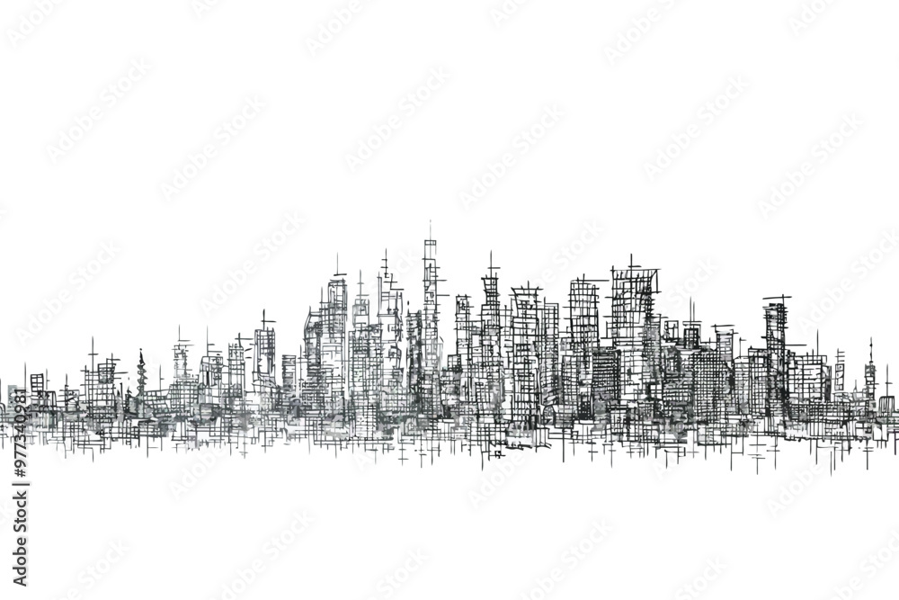 Chaotic Hand-Drawn Scribbles Forming a Cityscape Silh isolated Chaotic Hand-Drawn Scribbles Forming a Cityscape Silh isolated