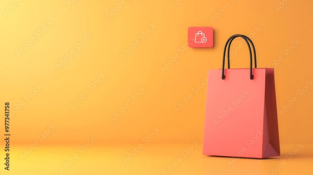 Mouse pointer icon, shopping bag, easy checkout process, 3D illu Mouse pointer icon, shopping bag, easy checkout process, 3D illu