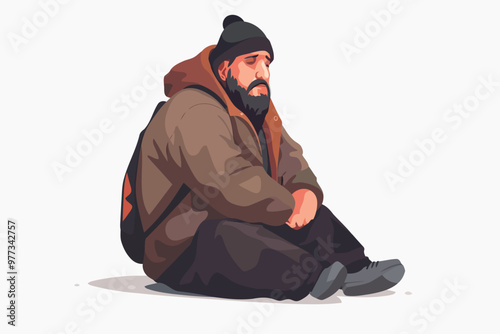 homeless overweight man isolated