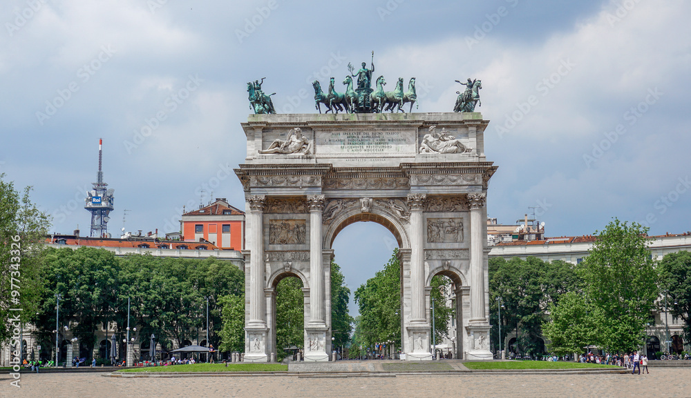Arch of Peace in Sempione Park, Milan, Italy. Arch of Peace in Sempione Park, Milan, Italy.
