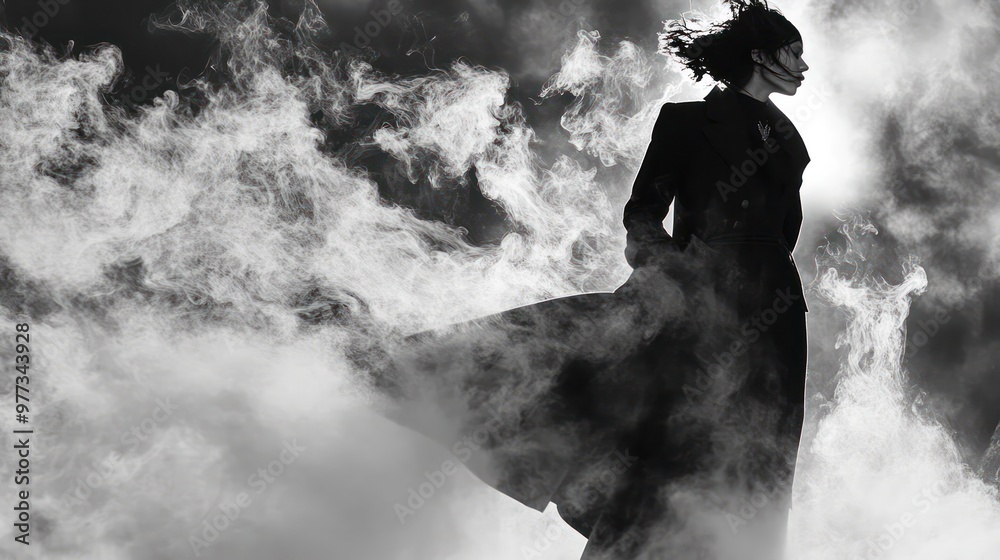 Smoke in avant-garde fashion photography, where flowing smoke is used as a dramatic backdrop or accessory to bold fashion statements. Smoke in avant-garde fashion photography, where flowing smoke is used as a dramatic backdrop or accessory to bold fashion statements.