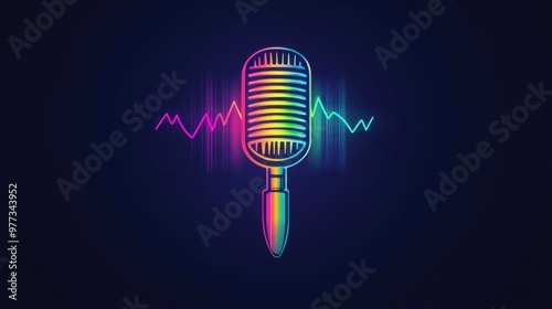 A colorful voice icon with a microphone emitting rainbow-colored sound waves, giving it a lively, energetic feel.