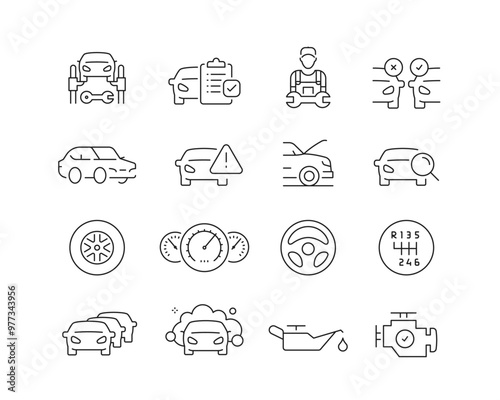 Icon collection containing 16 editable stroke icons. Perfect for logos, stats and infographics. Edit the thickness of the line in Adobe Illustrator (or any vector capable app).