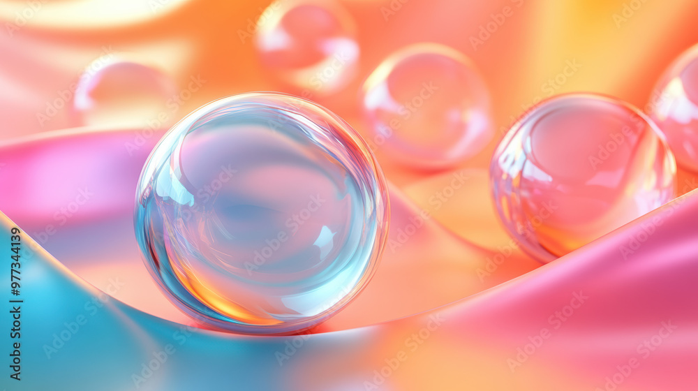 Colorful glass spheres resting on a vibrant, silky surface with a gradient of warm and cool hues, creating a dreamy and abstract visual effect. Colorful glass spheres resting on a vibrant, silky surface with a gradient of warm and cool hues, creating a dreamy and abstract visual effect.