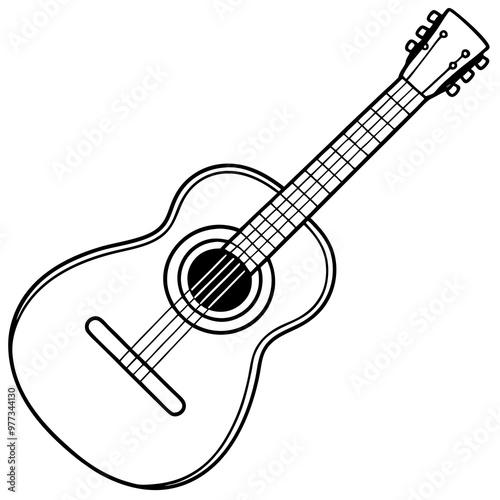 Acoustic guitar black silhouette. Music instrument icon. Vector illustration. 