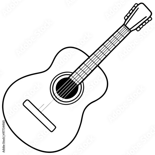 Acoustic guitar black silhouette. Music instrument icon. Vector illustration. 