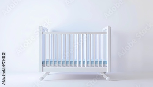 Wallpaper Mural Minimalist White Baby Crib with Light Blue Bedding in a Clean Nursery Setting
 Torontodigital.ca