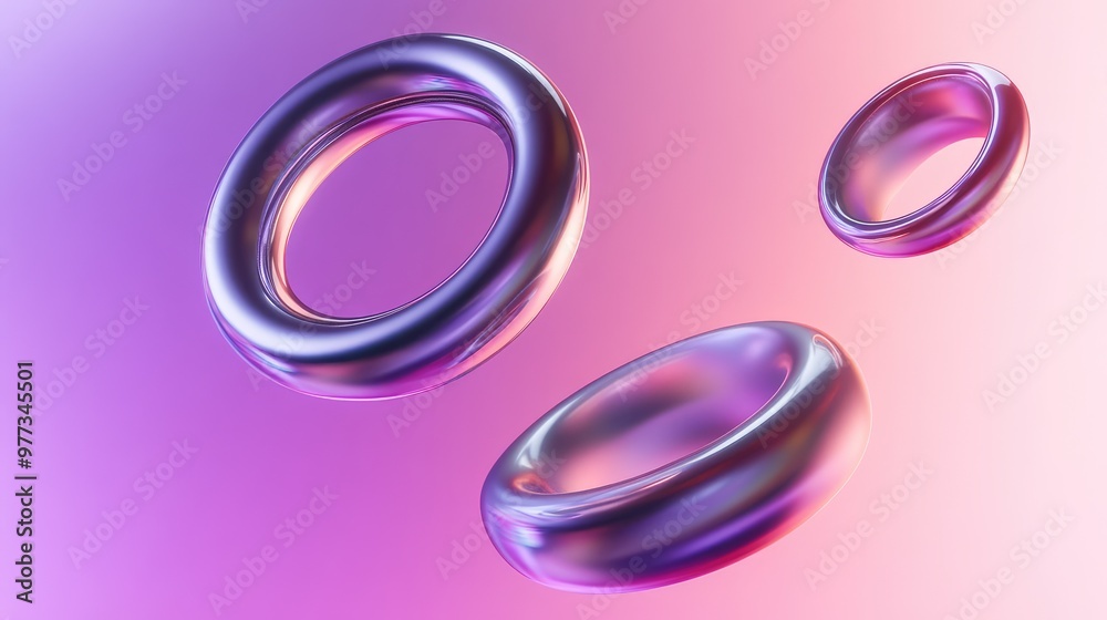 Abstract metallic 3D rings floating above each other in a soft gradient space. Abstract metallic 3D rings floating above each other in a soft gradient space.