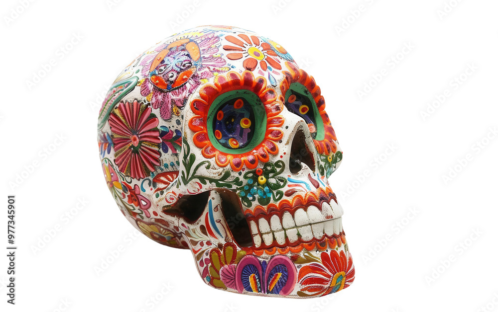 Colorful Day of the Dead Skull Candle Holder with Detailed Patterns Isolated on Transparent Background PNG. Colorful Day of the Dead Skull Candle Holder with Detailed Patterns Isolated on Transparent Background PNG.