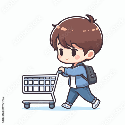 Vector of a teenager shopping in a supermarket