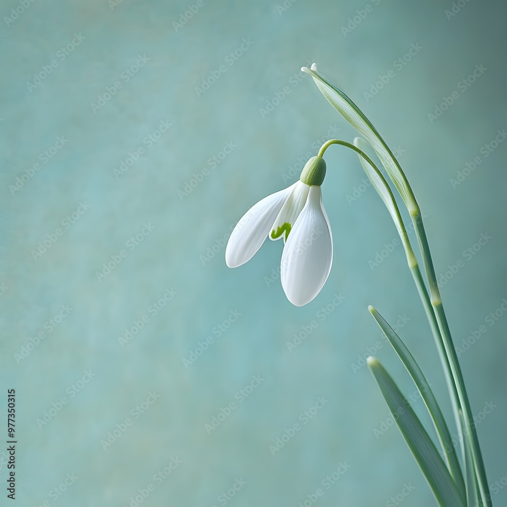 20. A delicate white snowdrop flower isolated on a soft green background 20. A delicate white snowdrop flower isolated on a soft green background