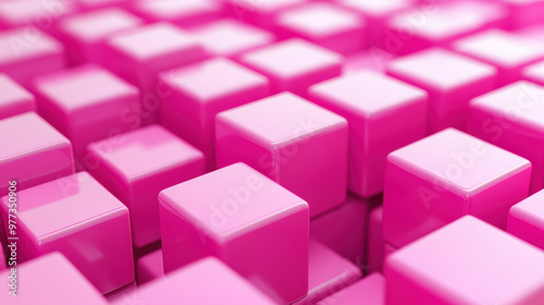 Vibrant pink cubes arranged in a geometric pattern, creating a modern and abstract visual effect with smooth surfaces and high contrast.