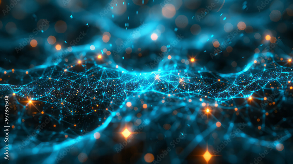 Obraz premium An intricate abstract network of thin, glowing lines forming an interwoven web or neural network pattern,