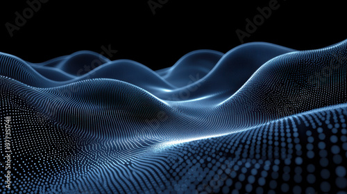 Abstract digital waveforms in a dark setting, illustrating modern technology, futuristic design, and data visualization concepts in blue tones.