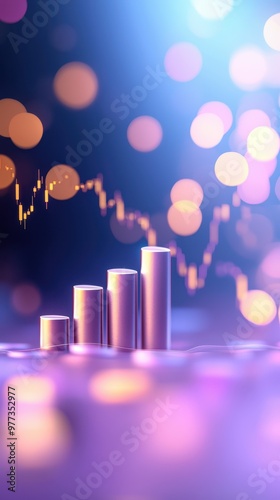 Abstract finance concept with glowing bar graph and bokeh lights, symbolizing growth and investment opportunities.
