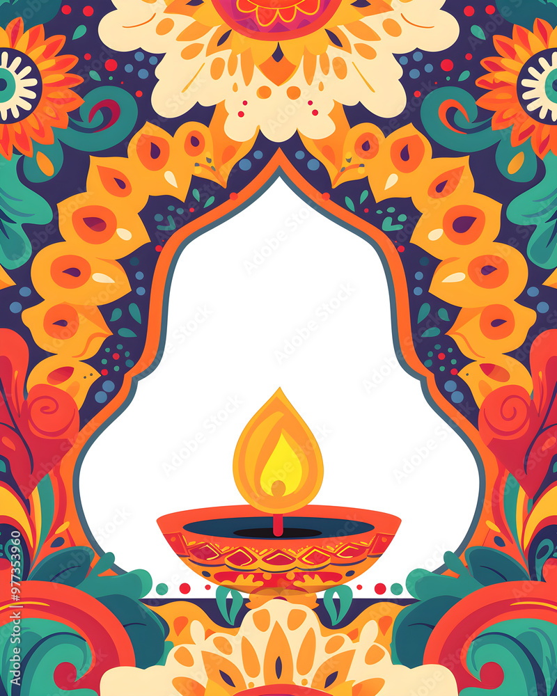 Frame with burning lit diya oil lamp on white background. Diwali, Deepavali greeting template with copy space. Hindu festival of lights. Pongal Ugadi, Gudi Padwa. Indian holidays ornament card concept Frame with burning lit diya oil lamp on white background. Diwali, Deepavali greeting template with copy space. Hindu festival of lights. Pongal Ugadi, Gudi Padwa. Indian holidays ornament card concept