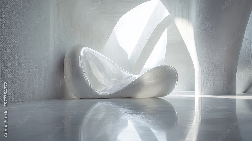 Floating translucent shapes casting soft reflections and shadows in a futuristic space. Floating translucent shapes casting soft reflections and shadows in a futuristic space.