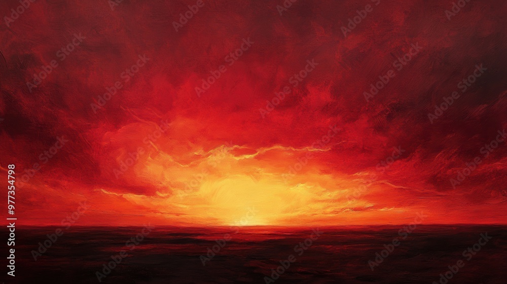 A stunning sunset with vibrant red and orange hues illuminating the sky and reflecting on the calm water below. A stunning sunset with vibrant red and orange hues illuminating the sky and reflecting on the calm water below.