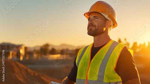 Engineer in Hard Hat, Construction Site Safety and Professional Building Inspection