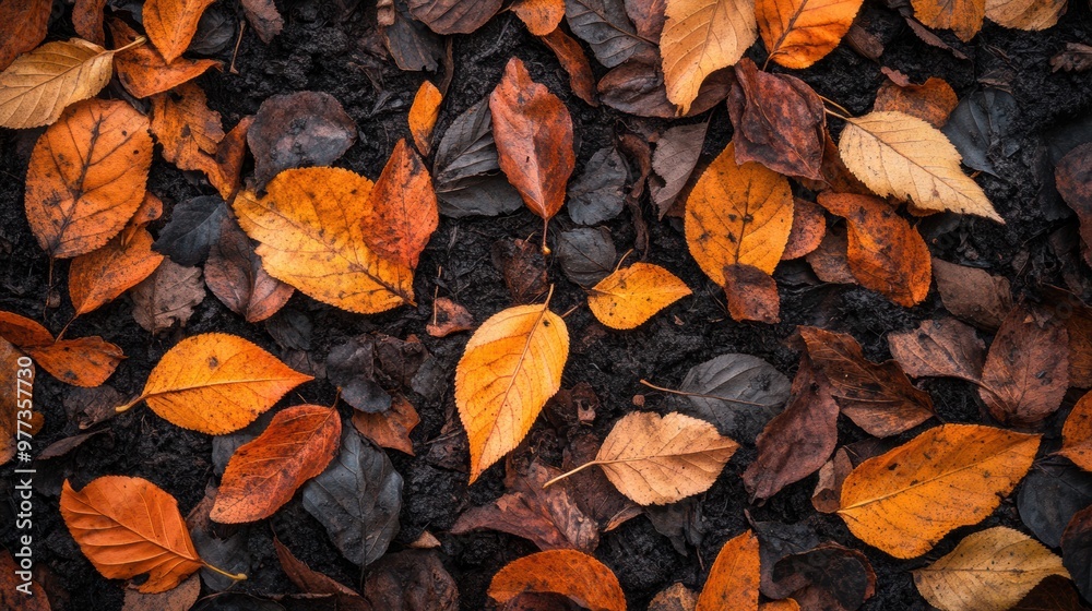 Colorful autumn leaves scattered on the ground, showcasing warm hues of orange and brown, creating a natural autumnal ambiance. Colorful autumn leaves scattered on the ground, showcasing warm hues of orange and brown, creating a natural autumnal ambiance.
