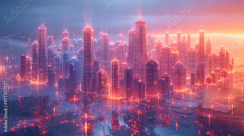 Wallpaper Mural A wireframe design element of a futuristic city skyline, Torontodigital.ca