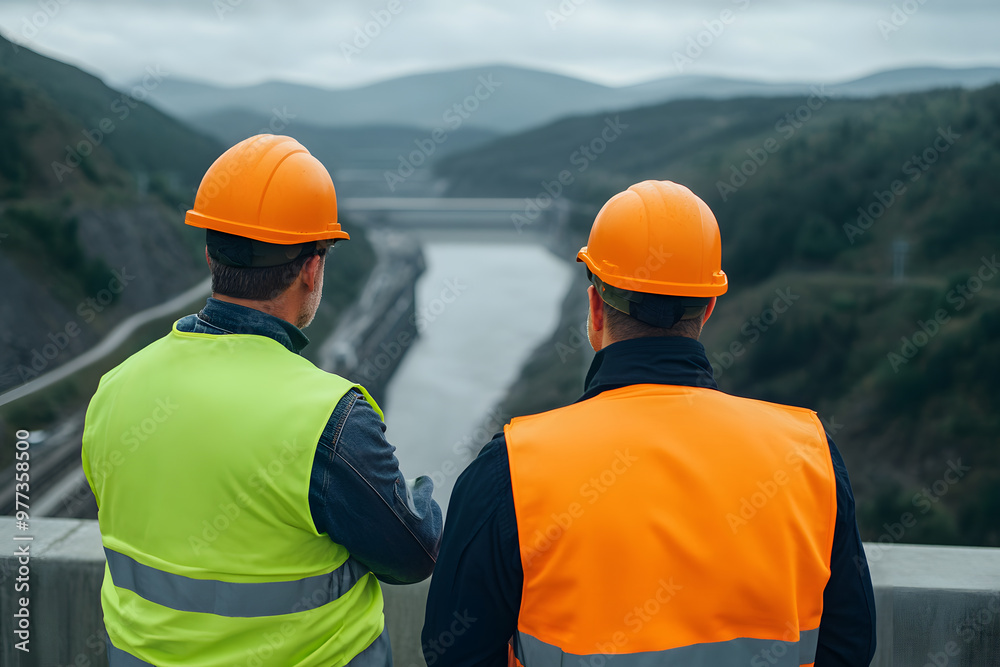 Engineers Inspecting a Hydroelectric Dam, Infrastructure Maintenance and Hydropower Evaluation Engineers Inspecting a Hydroelectric Dam, Infrastructure Maintenance and Hydropower Evaluation