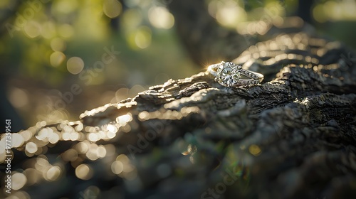 Vintage diamond groom clinks on a glossy oak tree surface