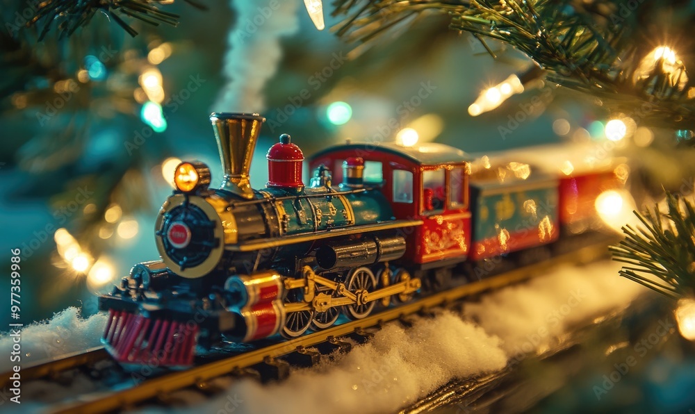 Obraz premium A train is on a track with lights around it