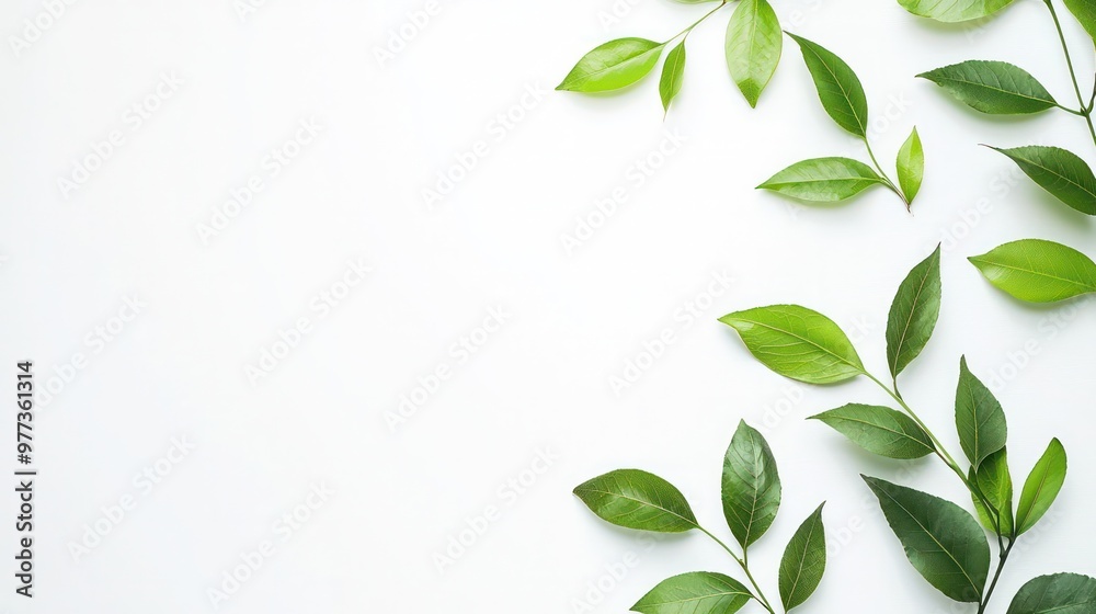 A white background with green leaves on it A white background with green leaves on it