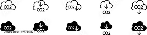 Obraz na płótnie CO2 emissions into the atmosphere. Set of black vector CO2 icons. Set of simple abbreviation black cloud signs. Black CO2 emission reduction signs. w salonie