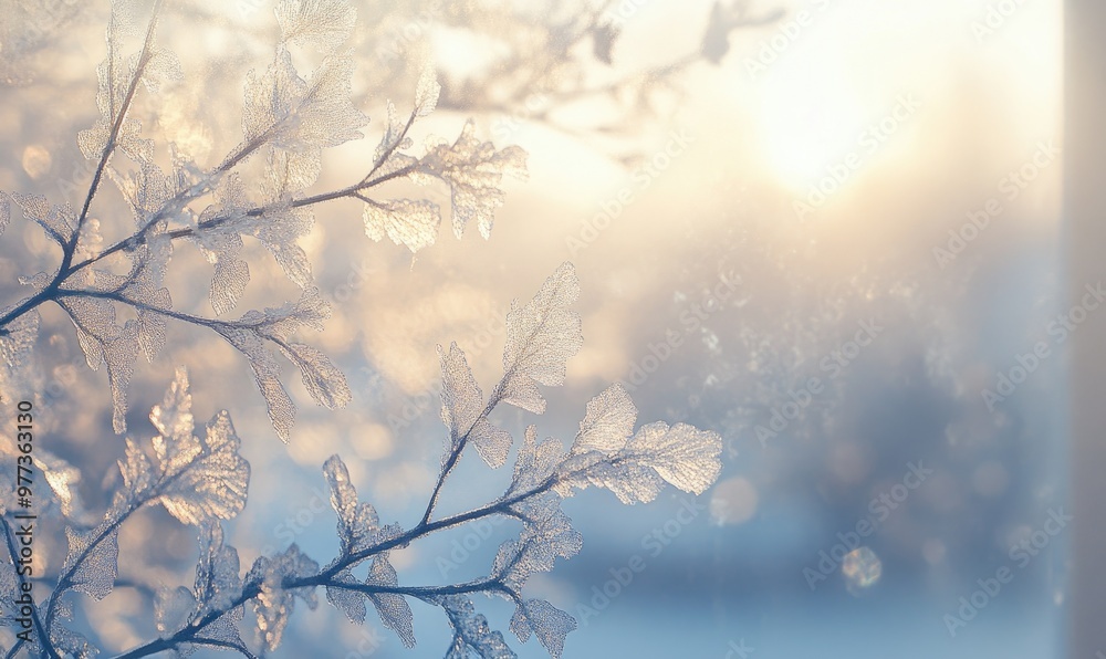 Obraz premium A branch covered in frost and snow