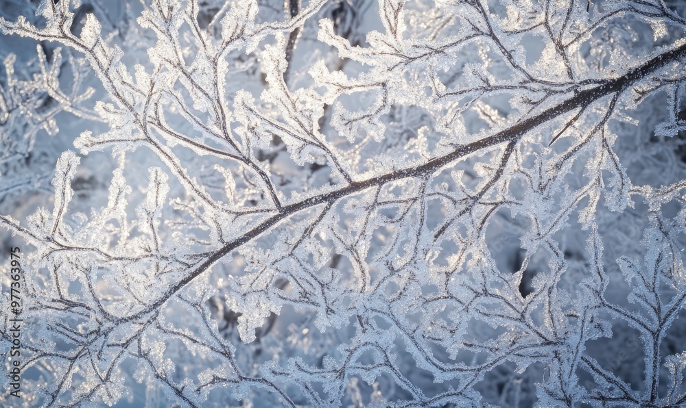 A branch covered in frost and snow A branch covered in frost and snow