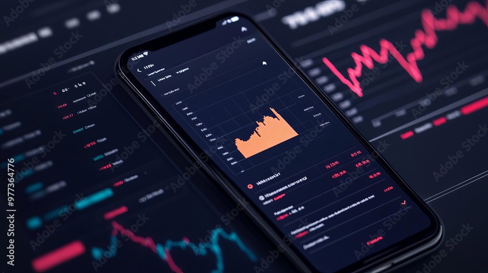 Cryptocurrency trading platform UI, dark theme with contrasting neon lines, live charts, easy-to-use buy and sell buttons, secure wallet integration