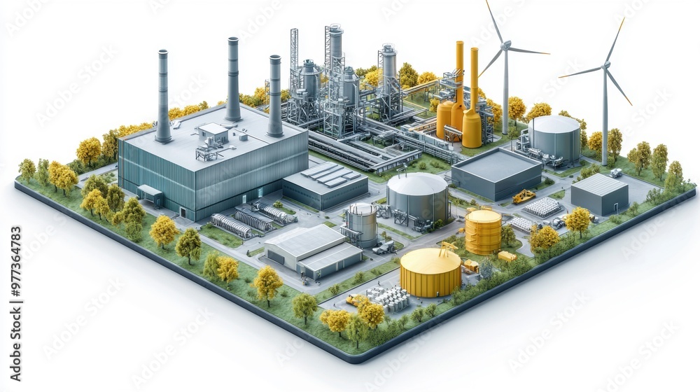 A cityscape with a large industrial area with many factories A cityscape with a large industrial area with many factories