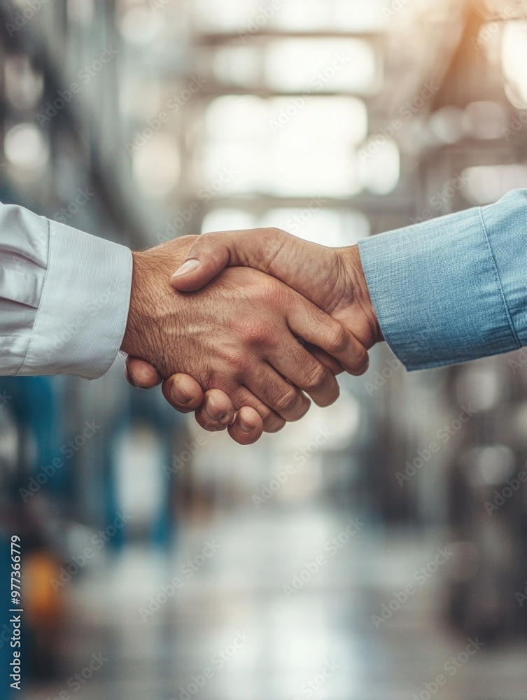 Professional Handshake Between Business Partners in Industrial Setting Professional Handshake Between Business Partners in Industrial Setting