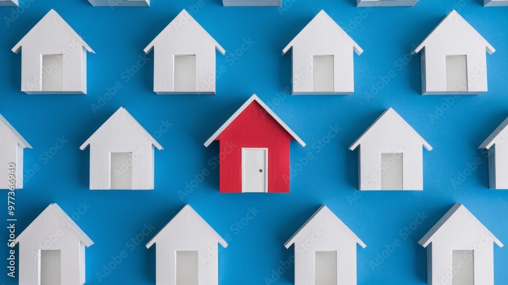 Stand Out Concept with Red House Among Whites Stand Out Concept with Red House Among Whites