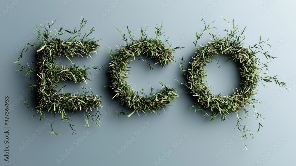 Eco-friendly design: green grass forming the text ECO on a vibrant banner, with ample copy space for messaging, perfect for creating eye-catching poster designs. Eco-friendly design: green grass forming the text ECO on a vibrant banner, with ample copy space for messaging, perfect for creating eye-catching poster designs.