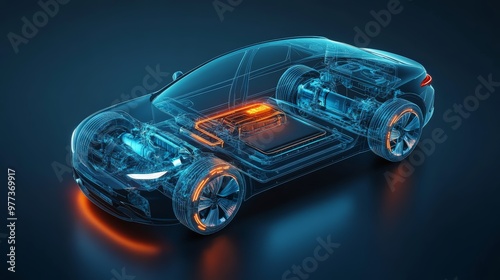 Futuristic electric car design showcasing transparent components and innovative technology for a modern automotive experience.