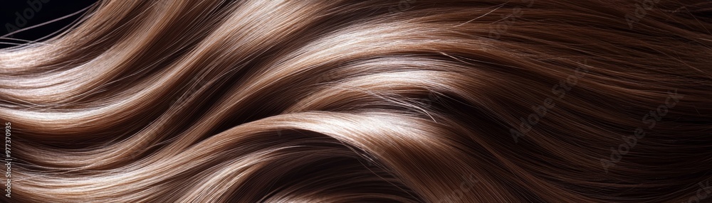 Close-up of silky smooth hair with subtle waves, showcasing rich color and texture, perfect for beauty and fashion themes. Close-up of silky smooth hair with subtle waves, showcasing rich color and texture, perfect for beauty and fashion themes.